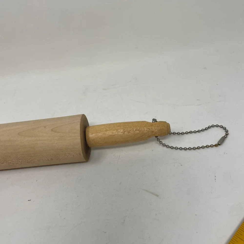 Vintage‎ Natural Wood Rolling Pin with Hanging Chain Traditional Baking Tool